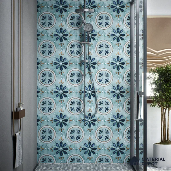 Moroccan Tile TL 04793 Zellige Blue Floral Multi Colour 1 ft x 1 ft Vitrified Matte Finish - 11 mm | Suitable for Kitchen, Bathroom, Balcony Floor & Wall | Please Expect a Slight Variation of Pattern (Sample)