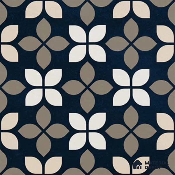 Moroccan Wall & Floor Tile TL 07698 Monochrome Blue 1 ft x 1 ft Porcelain Matte Finish - 9 mm | Suitable for Bathroom, Kitchen, Balcony | Please Expect a Slight Variation of Pattern