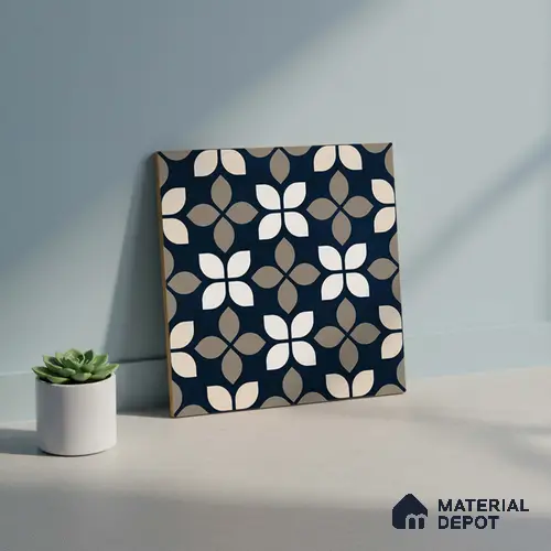 Moroccan Tile TL 07698  Monochrome Blue 1 ft x 1 ft Vitrified Matte Finish - 9 mm | Suitable for Living Room, Kitchen, Balcony Floor & Wall | Please Expect a Slight Variation of Pattern