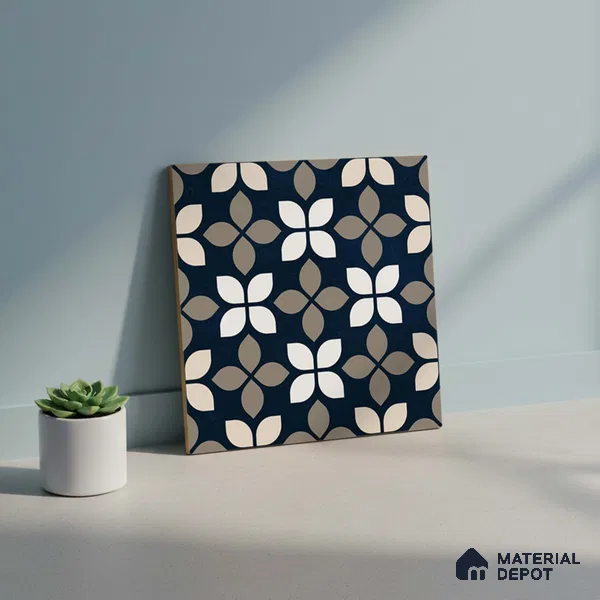 Moroccan Wall & Floor Tile TL 07698 Monochrome Blue 1 ft x 1 ft Porcelain Matte Finish - 9 mm | Suitable for Bathroom, Kitchen, Balcony | Please Expect a Slight Variation of Pattern