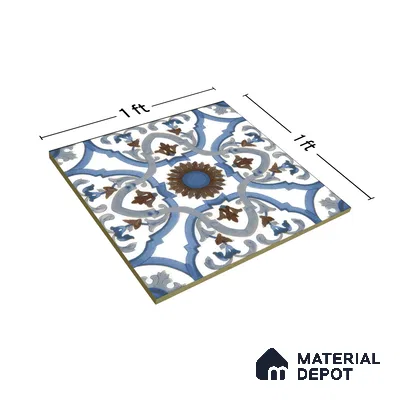 Moroccan Tile TL 04795 Zellige Ohlo Blue Multi Colour 1 ft x 1 ft Vitrified Matte Finish - 11 mm | Suitable for Kitchen, Bathroom, Balcony Floor & Wall | Please Expect a Slight Variation of Pattern (Sample)