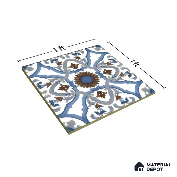 Moroccan Tile TL 04795 Zellige Ohlo Blue Multi Colour 1 ft x 1 ft Vitrified Matte Finish - 11 mm | Suitable for Kitchen, Bathroom, Balcony Floor & Wall | Please Expect a Slight Variation of Pattern (Sample)