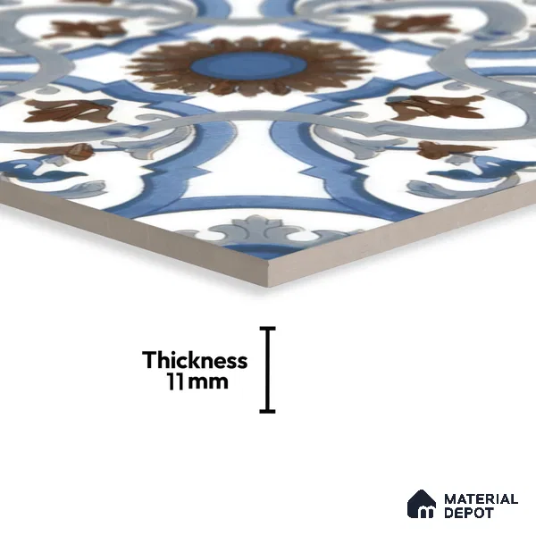 Moroccan Tile TL 04795 Zellige Ohlo Blue Multi Colour 1 ft x 1 ft Vitrified Matte Finish - 11 mm | Suitable for Kitchen, Bathroom, Balcony Floor & Wall | Please Expect a Slight Variation of Pattern (Sample)