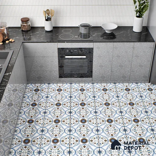 Moroccan Floor & Wall Tile TL 04795 Zellige Ohlo Blue Multi Colour 1 ft x 1 ft Vitrified Matte Finish - 11 mm | Suitable for Kitchen, Bathroom, Balcony | Please Expect a Slight Variation of Pattern