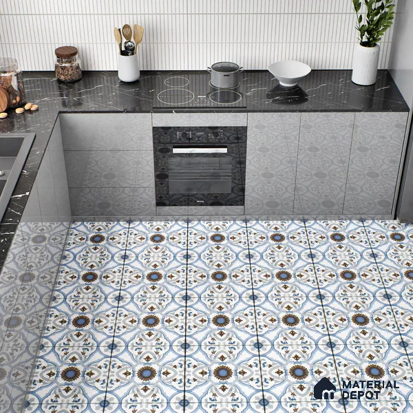Moroccan Tile TL 04795 Zellige Ohlo Blue Multi Colour 1 ft x 1 ft Vitrified Matte Finish - 11 mm | Suitable for Kitchen, Bathroom, Balcony Floor & Wall | Please Expect a Slight Variation of Pattern (Sample)