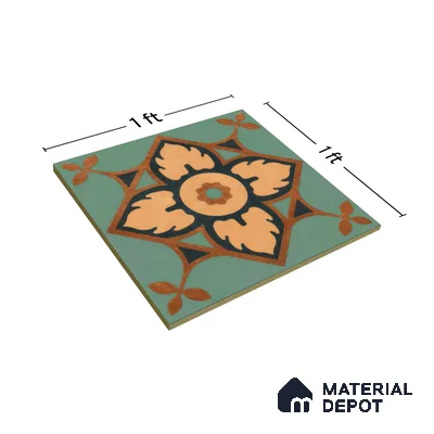 Moroccan Tile TL 04798 Zellige Deep Emerald Green Multi Colour 1 ft x 1 ft Vitrified Matte Finish - 11 mm | Suitable for Kitchen, Bathroom, Balcony Floor & Wall | Please Expect a Slight Variation of Pattern (Sample)