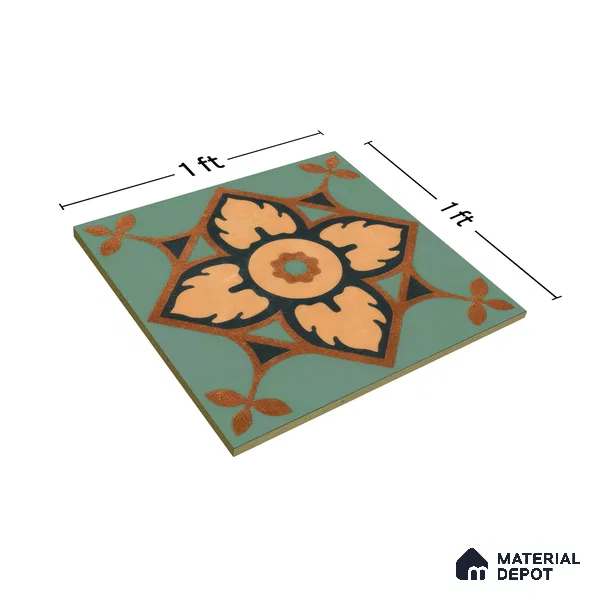 Moroccan Tile TL 04798 Zellige Deep Emerald Green Multi Colour 1 ft x 1 ft Vitrified Matte Finish - 11 mm | Suitable for Kitchen, Bathroom, Balcony Floor & Wall | Please Expect a Slight Variation of Pattern (Sample)