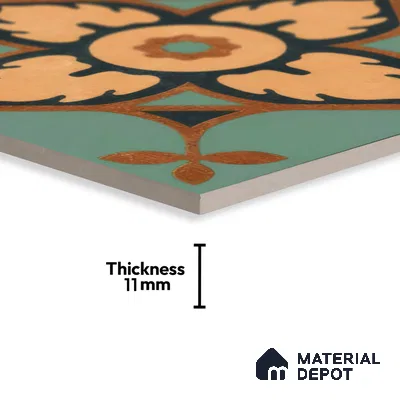 Moroccan Tile TL 04798 Zellige Deep Emerald Green Multi Colour 1 ft x 1 ft Vitrified Matte Finish - 11 mm | Suitable for Kitchen, Bathroom, Balcony Floor & Wall | Please Expect a Slight Variation of Pattern (Sample)
