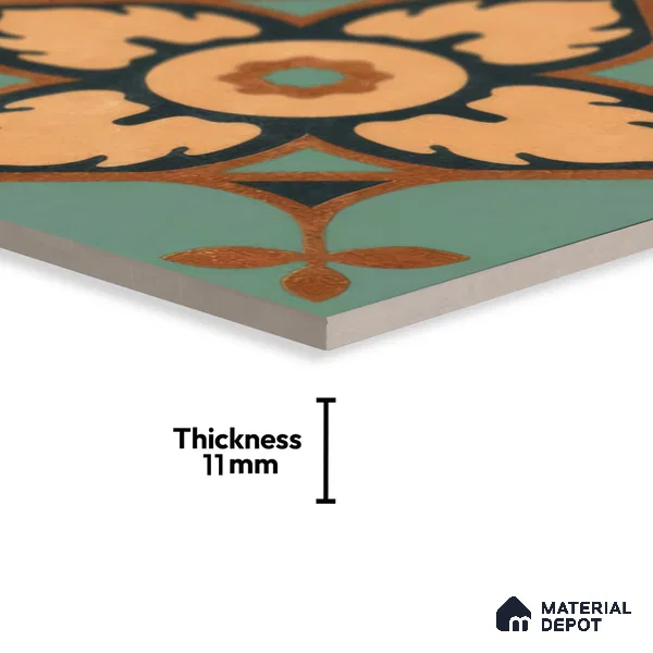 Moroccan Tile TL 04798 Zellige Deep Emerald Green Multi Colour 1 ft x 1 ft Vitrified Matte Finish - 11 mm | Suitable for Kitchen, Bathroom, Balcony Floor & Wall | Please Expect a Slight Variation of Pattern (Sample)
