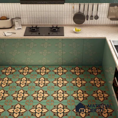Moroccan Tile TL 04798 Zellige Deep Emerald Green Multi Colour 1 ft x 1 ft Vitrified Matte Finish - 11 mm | Suitable for Kitchen, Bathroom, Balcony Floor & Wall | Please Expect a Slight Variation of Pattern (Sample)