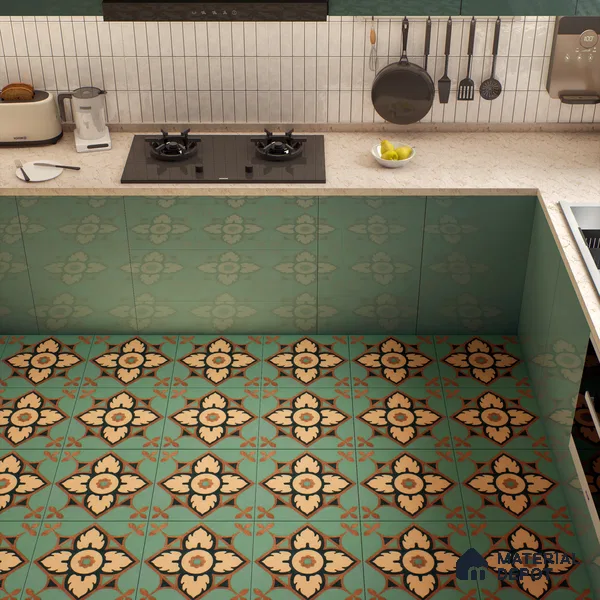 Moroccan Tile TL 04798 Zellige Deep Emerald Green Multi Colour 1 ft x 1 ft Vitrified Matte Finish - 11 mm | Suitable for Kitchen, Bathroom, Balcony Floor & Wall | Please Expect a Slight Variation of Pattern (Sample)