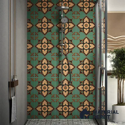 Moroccan Tile TL 04798 Zellige Deep Emerald Green Multi Colour 1 ft x 1 ft Vitrified Matte Finish - 11 mm | Suitable for Kitchen, Bathroom, Balcony Floor & Wall | Please Expect a Slight Variation of Pattern (Sample)
