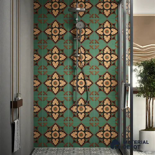 Moroccan Tile TL 04798 Zellige Deep Emerald Green Multi Colour 1 ft x 1 ft Vitrified Matte Finish - 11 mm | Suitable for Kitchen, Bathroom, Balcony Floor & Wall | Please Expect a Slight Variation of Pattern