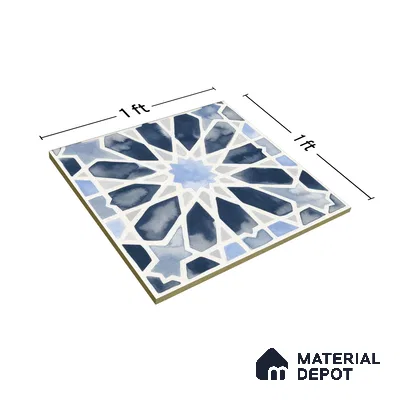 Moroccan Wall & Floor Tile TL 04799 Zellige Blue Crystal Salta Multi Colour 1 ft x 1 ft Vitrified Matte Finish - 11 mm | Suitable for Kitchen, Bathroom, Balcony | Please Expect a Slight Variation of Pattern