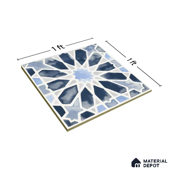 Moroccan Wall & Floor Tile TL 04799 Zellige Blue Crystal Salta Multi Colour 1 ft x 1 ft Vitrified Matte Finish - 11 mm | Suitable for Kitchen, Bathroom, Balcony | Please Expect a Slight Variation of Pattern