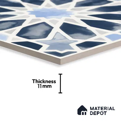 Moroccan Wall & Floor Tile TL 04799 Zellige Blue Crystal Salta Multi Colour 1 ft x 1 ft Vitrified Matte Finish - 11 mm | Suitable for Kitchen, Bathroom, Balcony | Please Expect a Slight Variation of Pattern