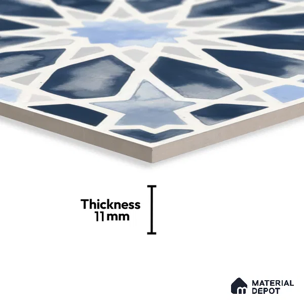 Moroccan Wall & Floor Tile TL 04799 Zellige Blue Crystal Salta Multi Colour 1 ft x 1 ft Vitrified Matte Finish - 11 mm | Suitable for Kitchen, Bathroom, Balcony | Please Expect a Slight Variation of Pattern