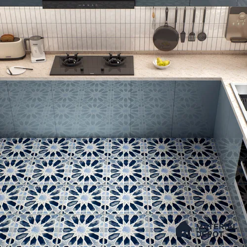 Moroccan Wall & Floor Tile TL 04799 Zellige Blue Crystal Salta Multi Colour 1 ft x 1 ft Vitrified Matte Finish - 11 mm | Suitable for Kitchen, Bathroom, Balcony | Please Expect a Slight Variation of Pattern