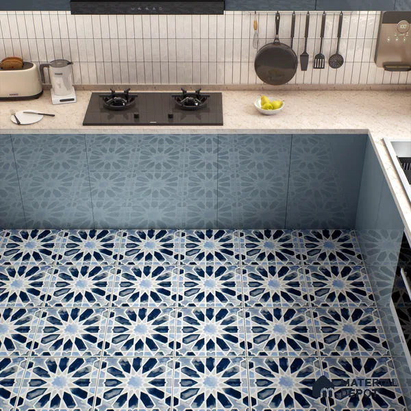Moroccan Wall & Floor Tile TL 04799 Zellige Blue Crystal Salta Multi Colour 1 ft x 1 ft Vitrified Matte Finish - 11 mm | Suitable for Kitchen, Bathroom, Balcony | Please Expect a Slight Variation of Pattern