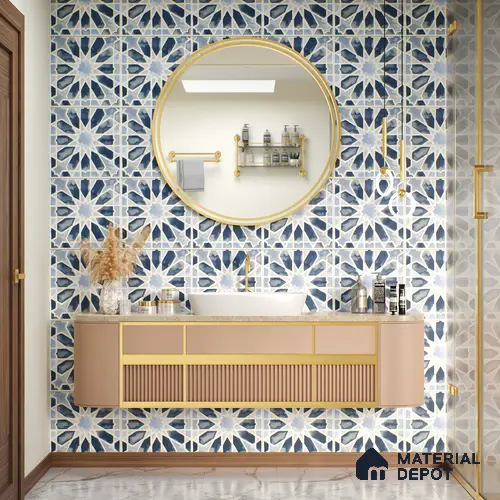 Moroccan Tile TL 04799 Zellige Blue Crystal Salta Multi Colour 1 ft x 1 ft Vitrified Matte Finish - 11 mm | Suitable for Kitchen, Bathroom, Balcony Floor & Wall | Please Expect a Slight Variation of Pattern