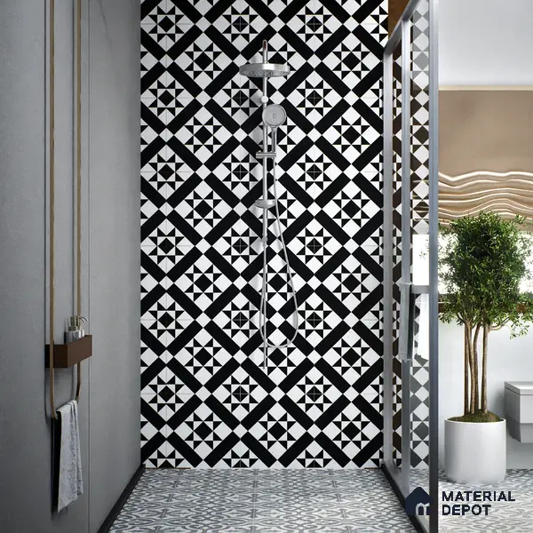 Moroccan Tile TL 05176 Zellige Monochrome Star Multi Colour 1 ft x 1 ft Vitrified Matte Finish - 9 mm | Suitable for Kitchen, Bathroom, Balcony Floor & Wall | Please Expect a Slight Variation of Pattern