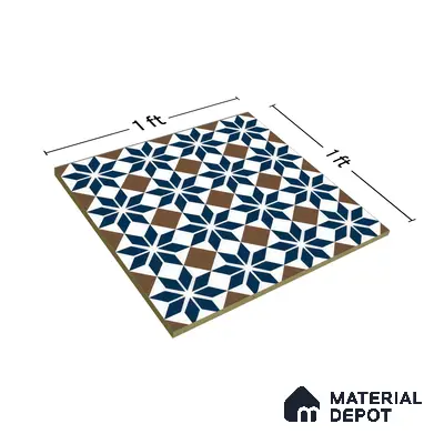 Moroccan Tile TL 05178 B Zellige Monochrome Blue Multi Colour 1 ft x 1 ft Vitrified Matte Finish - 9 mm | Suitable for Kitchen, Bathroom, Balcony Floor & Wall | Please Expect a Slight Variation of Pattern