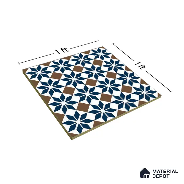 Moroccan Tile TL 05178 B Zellige Monochrome Blue Multi Colour 1 ft x 1 ft Vitrified Matte Finish - 9 mm | Suitable for Kitchen, Bathroom, Balcony Floor & Wall | Please Expect a Slight Variation of Pattern