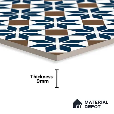 Moroccan Tile TL 05178 B Zellige Monochrome Blue Multi Colour 1 ft x 1 ft Vitrified Matte Finish - 9 mm | Suitable for Kitchen, Bathroom, Balcony Floor & Wall | Please Expect a Slight Variation of Pattern