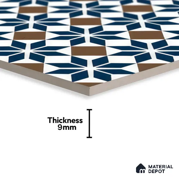 Moroccan Tile TL 05178 B Zellige Monochrome Blue Multi Colour 1 ft x 1 ft Vitrified Matte Finish - 9 mm | Suitable for Kitchen, Bathroom, Balcony Floor & Wall | Please Expect a Slight Variation of Pattern