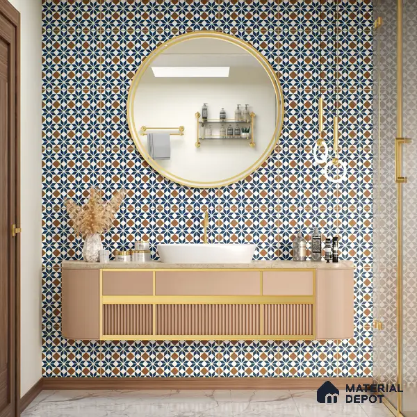 Moroccan Tile TL 05178 B Zellige Monochrome Blue Multi Colour 1 ft x 1 ft Vitrified Matte Finish - 9 mm | Suitable for Kitchen, Bathroom, Balcony Floor & Wall | Please Expect a Slight Variation of Pattern