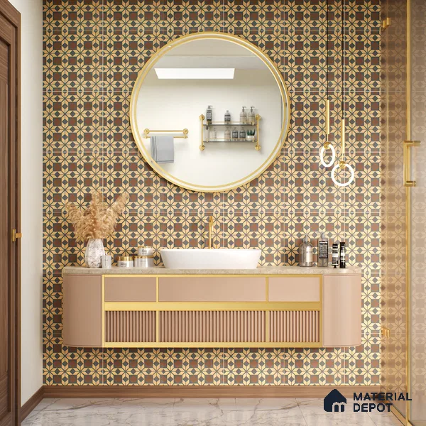 Moroccan Wall & Floor Tile TL 05178 C Zellige Monochrome Beige Multi Colour 1 ft x 1 ft Porcelain Matte Finish - 9 mm | Suitable for Kitchen, Bathroom, Balcony | Please Expect a Slight Variation of Pattern