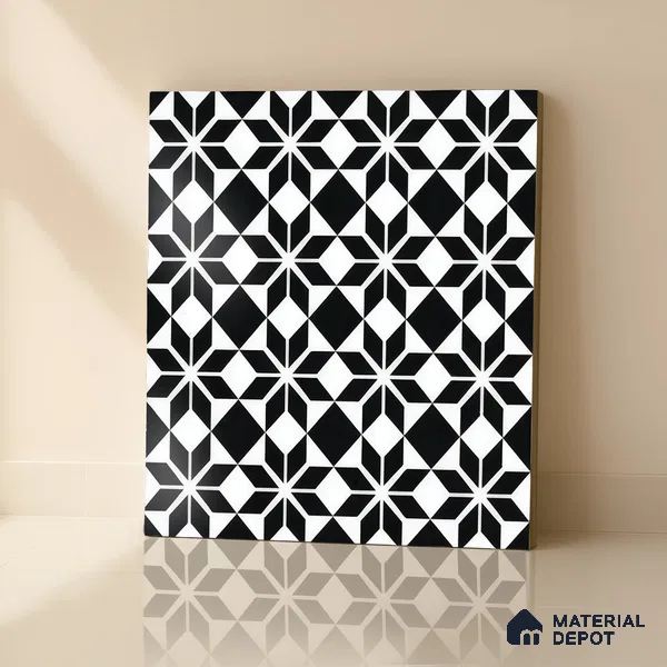 Moroccan Tile TL 05178 Zellige Monochrome Black Multi Colour 1 ft x 1 ft Vitrified Matte Finish - 9 mm | Suitable for Kitchen, Bathroom, Balcony Floor & Wall | Please Expect a Slight Variation of Pattern (Sample)
