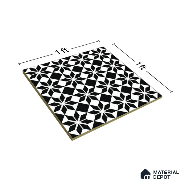 Moroccan Tile TL 05178 Zellige Monochrome Black Multi Colour 1 ft x 1 ft Vitrified Matte Finish - 9 mm | Suitable for Kitchen, Bathroom, Balcony Floor & Wall | Please Expect a Slight Variation of Pattern (Sample)