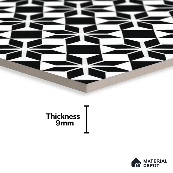 Moroccan Tile TL 05178 Zellige Monochrome Black Multi Colour 1 ft x 1 ft Vitrified Matte Finish - 9 mm | Suitable for Kitchen, Bathroom, Balcony Floor & Wall | Please Expect a Slight Variation of Pattern (Sample)