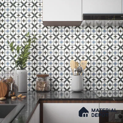 Moroccan Wall & Floor Tile TL 05179 Zellige Blue Mirage Multi Colour 1 ft x 1 ft Vitrified Matte Finish - 9 mm | Suitable for Kitchen, Bathroom, Balcony | Please Expect a Slight Variation of Pattern