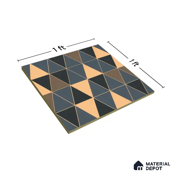 Moroccan Tile TL 05201 Zellige Stacked Triangle Multi Colour 1 ft x 1 ft Vitrified Matte Finish - 9 mm | Suitable for Kitchen, Bathroom, Balcony Floor & Wall | Please Expect a Slight Variation of Pattern