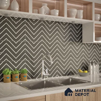Moroccan Wall & Floor Tile TL 05203 Zellige Noir Wave Lines Multi Colour 1 ft x 1 ft Porcelain Matte Finish - 9 mm | Suitable for Kitchen, Bathroom, Balcony | Please Expect a Slight Variation of Pattern