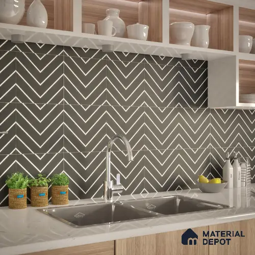 Moroccan Tile TL 05203 Zellige Noir Wave Lines Multi Colour 1 ft x 1 ft Vitrified Matte Finish - 9 mm | Suitable for Kitchen, Bathroom, Balcony Floor & Wall | Please Expect a Slight Variation of Pattern