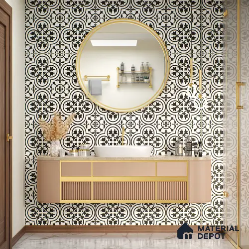Moroccan Tile TL 05208 Zellige Floral Pendant Multi Colour 1 ft x 1 ft Vitrified Matte Finish - 9 mm | Suitable for Kitchen, Bathroom, Balcony Floor & Wall | Please Expect a Slight Variation of Pattern