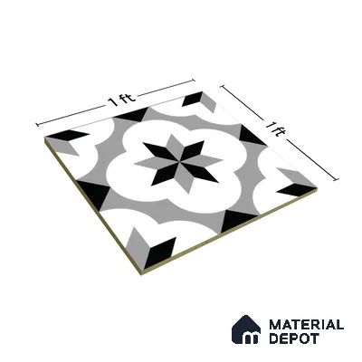 Moroccan Tile TL 05209 Zellige Grey Floral Multi Colour 1 ft x 1 ft Vitrified Matte Finish - 9 mm | Suitable for Kitchen, Bathroom, Balcony Floor & Wall | Please Expect a Slight Variation of Pattern (Sample)