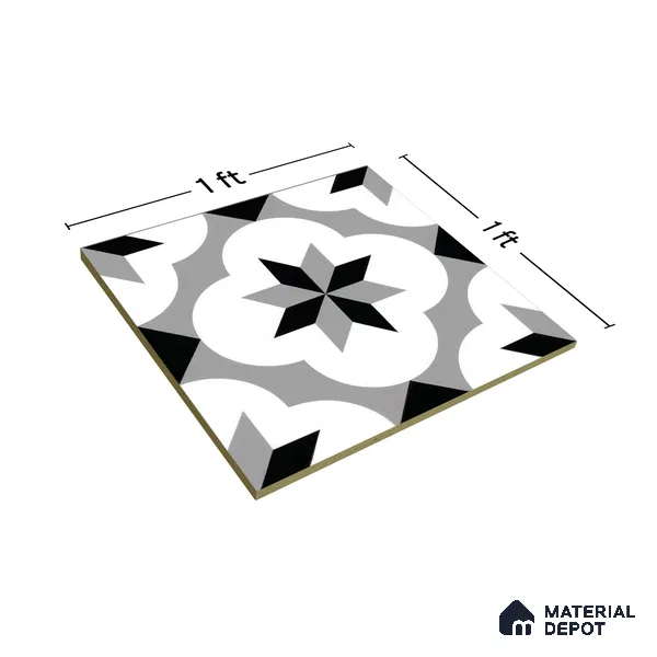 Moroccan Tile TL 05209 Zellige Grey Floral Multi Colour 1 ft x 1 ft Vitrified Matte Finish - 9 mm | Suitable for Kitchen, Bathroom, Balcony Floor & Wall | Please Expect a Slight Variation of Pattern (Sample)