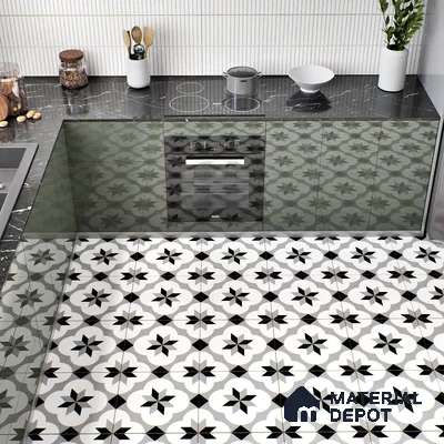 Moroccan Tile TL 05209 Zellige Grey Floral Multi Colour 1 ft x 1 ft Vitrified Matte Finish - 9 mm | Suitable for Kitchen, Bathroom, Balcony Floor & Wall | Please Expect a Slight Variation of Pattern (Sample)