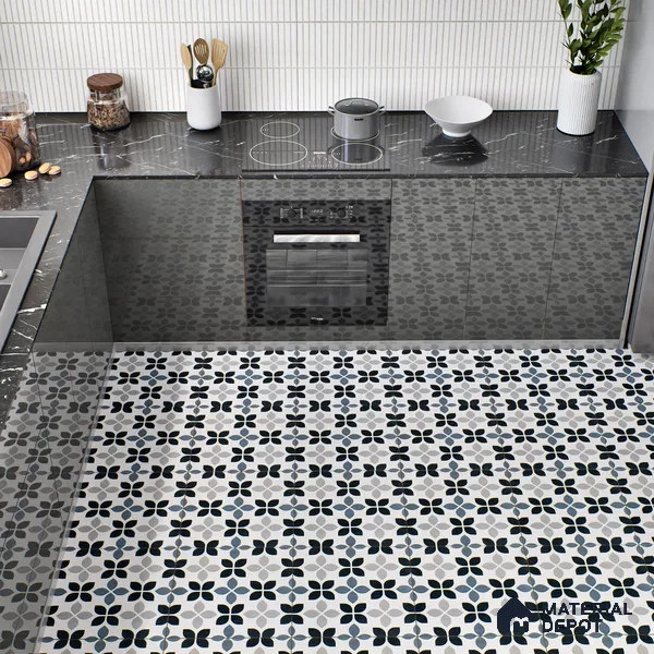 Moroccan Tile TL 05219 Zellige Midnight Blossom Multi Colour 1 ft x 1 ft Vitrified Matte Finish - 9 mm | Suitable for Kitchen, Bathroom, Balcony Floor & Wall | Please Expect a Slight Variation of Pattern (Sample)