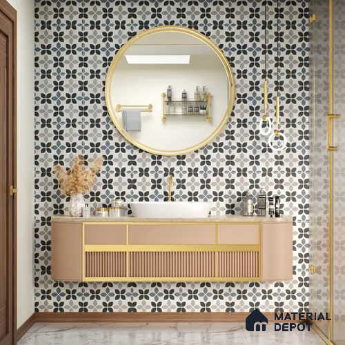 Moroccan Tile TL 05219 Zellige Midnight Blossom Multi Colour 1 ft x 1 ft Vitrified Matte Finish - 9 mm | Suitable for Kitchen, Bathroom, Balcony Floor & Wall | Please Expect a Slight Variation of Pattern