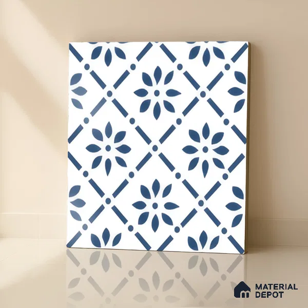 Moroccan Tile TL 05174 Zellige Azure Petal Square Multi Colour 1 ft x 1 ft Vitrified Matte Finish - 9 mm | Suitable for Kitchen, Bathroom, Balcony Floor & Wall | Please Expect a Slight Variation of Pattern (Sample)