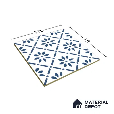 Moroccan Tile TL 05174 Zellige Azure Petal Square Multi Colour 1 ft x 1 ft Vitrified Matte Finish - 9 mm | Suitable for Kitchen, Bathroom, Balcony Floor & Wall | Please Expect a Slight Variation of Pattern (Sample)