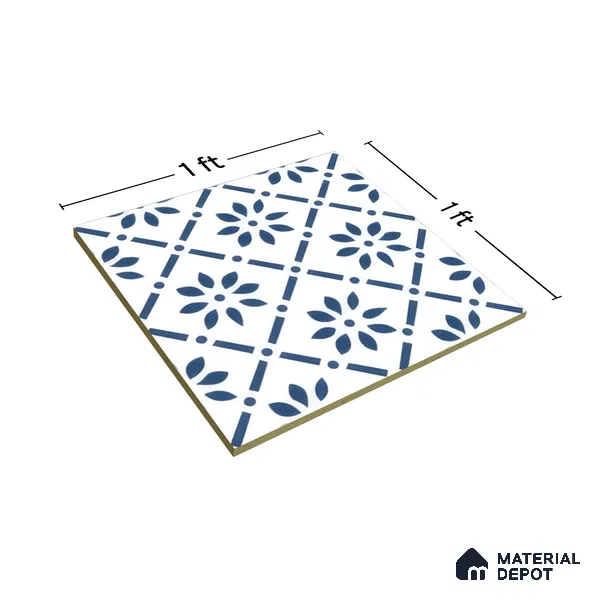 Moroccan Tile TL 05174 Zellige Azure Petal Square Multi Colour 1 ft x 1 ft Vitrified Matte Finish - 9 mm | Suitable for Kitchen, Bathroom, Balcony Floor & Wall | Please Expect a Slight Variation of Pattern (Sample)