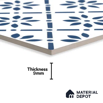 Moroccan Tile TL 05174 Zellige Azure Petal Square Multi Colour 1 ft x 1 ft Vitrified Matte Finish - 9 mm | Suitable for Kitchen, Bathroom, Balcony Floor & Wall | Please Expect a Slight Variation of Pattern (Sample)