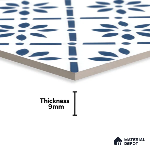 Moroccan Tile TL 05174 Zellige Azure Petal Square Multi Colour 1 ft x 1 ft Vitrified Matte Finish - 9 mm | Suitable for Kitchen, Bathroom, Balcony Floor & Wall | Please Expect a Slight Variation of Pattern (Sample)