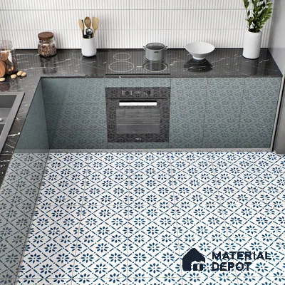 Moroccan Tile TL 05174 Zellige Azure Petal Square Multi Colour 1 ft x 1 ft Vitrified Matte Finish - 9 mm | Suitable for Kitchen, Bathroom, Balcony Floor & Wall | Please Expect a Slight Variation of Pattern (Sample)